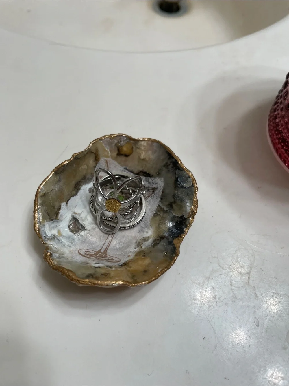 Decorative hand crafted shell in Gold and Cream with Martini Motif